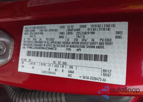 2022 Ford Escape Se из США, поврежденный, VIN 1FMCU0G65NUC04672